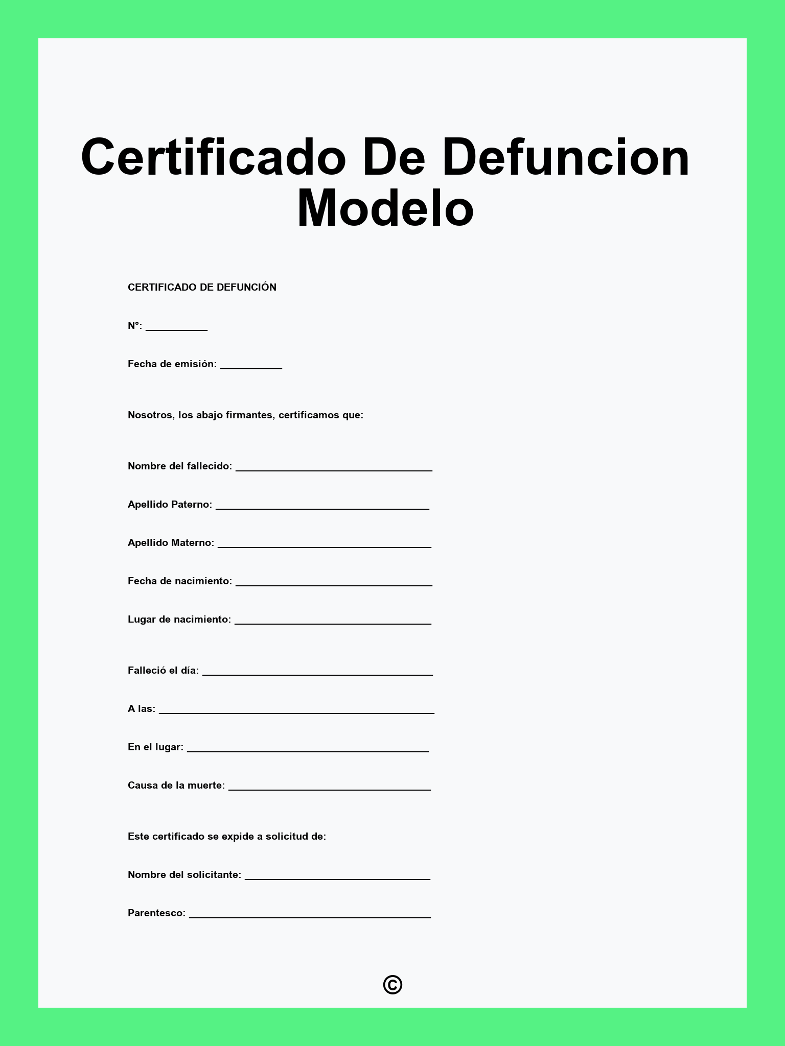 Certificado De Defuncion Modelo