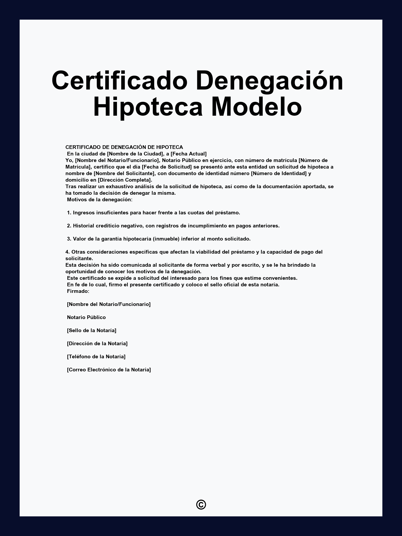 Certificado Denegación Hipoteca Modelo