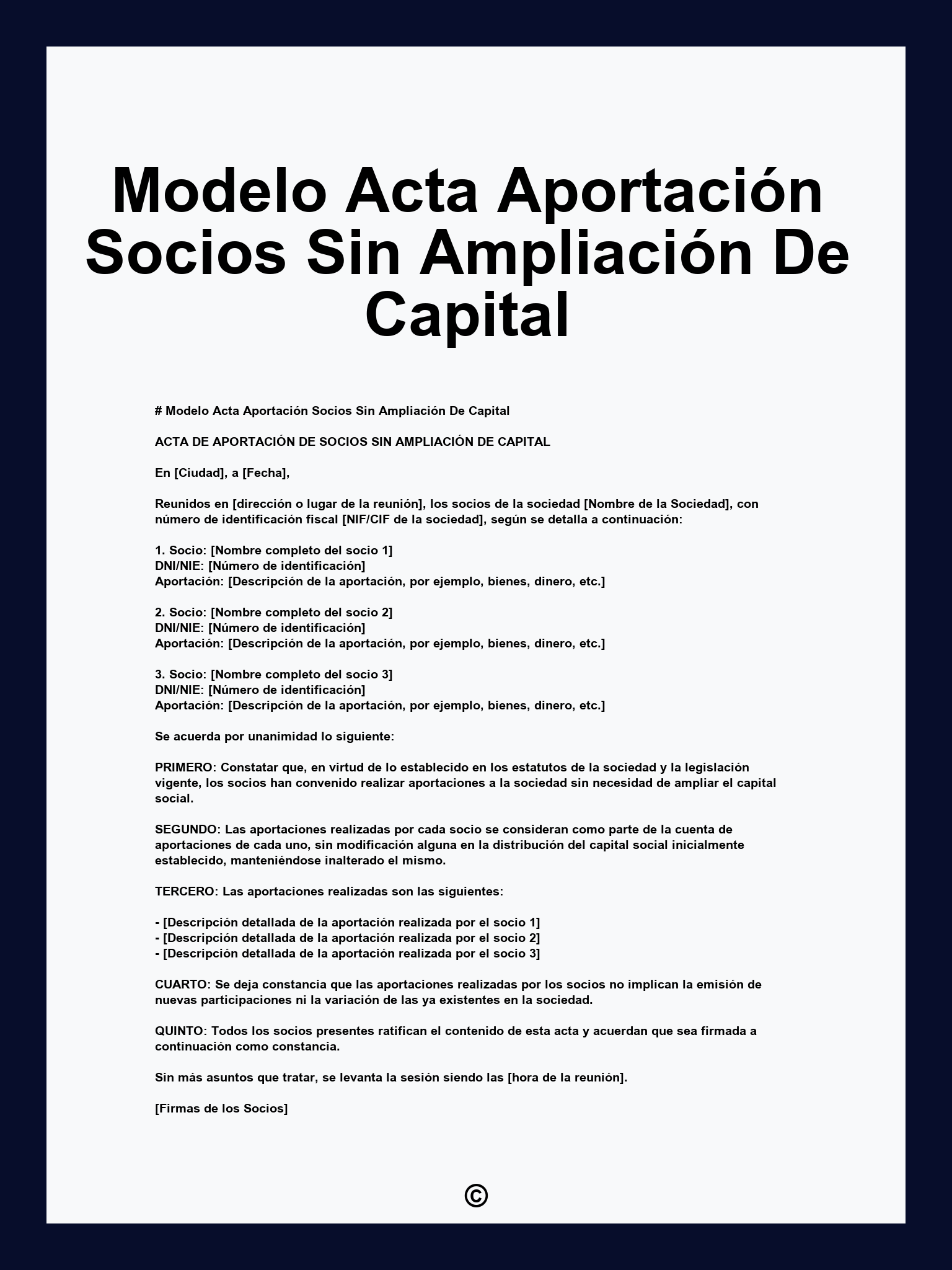 Modelo Acta Aportación Socios Sin Ampliación De Capital