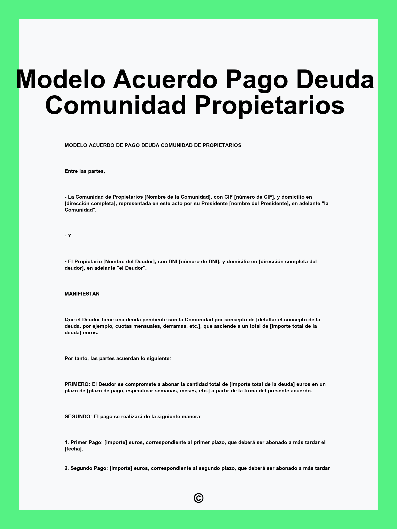 Modelo Acuerdo Pago Deuda Comunidad Propietarios