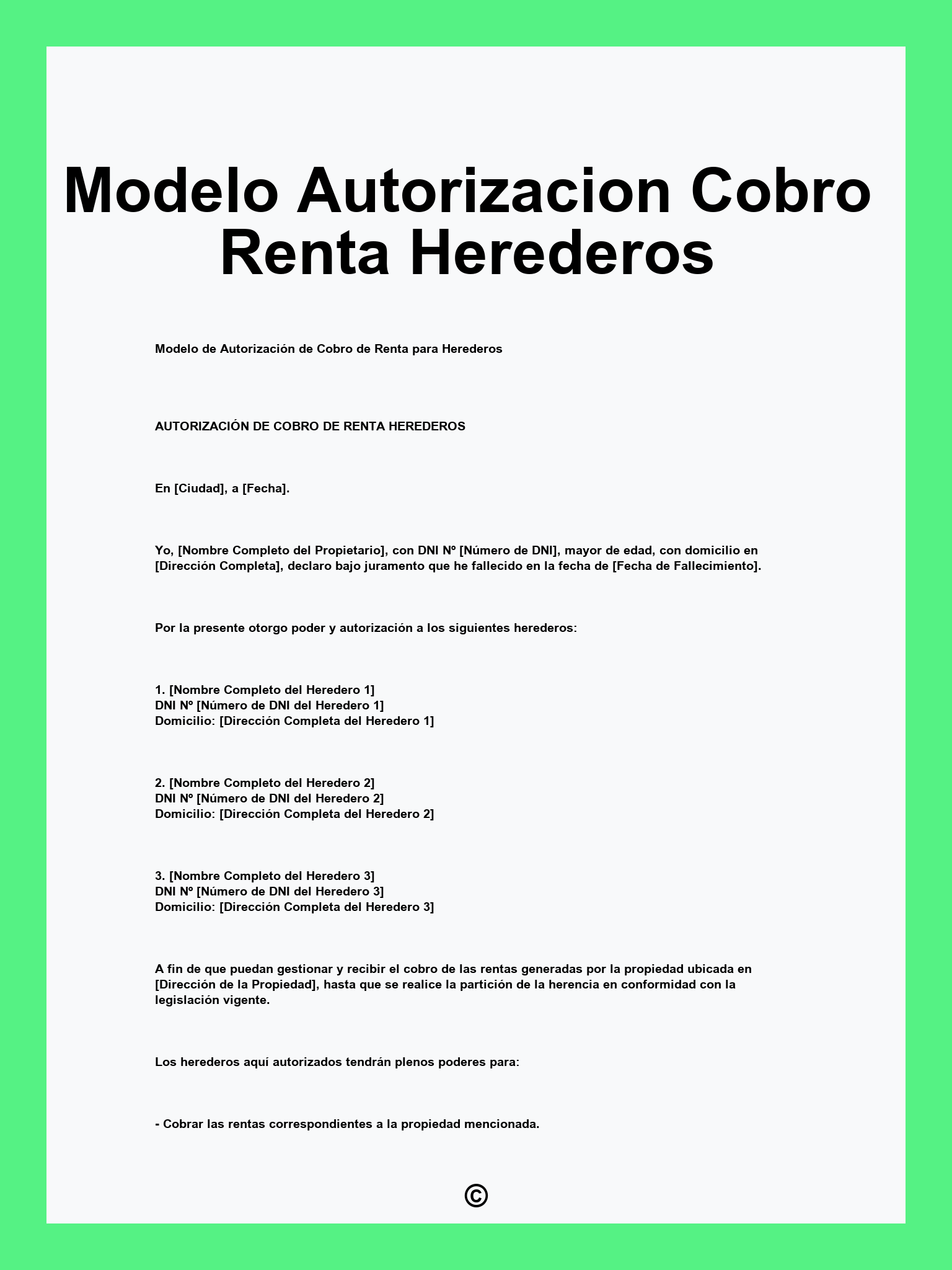Modelo Autorizacion Cobro Renta Herederos