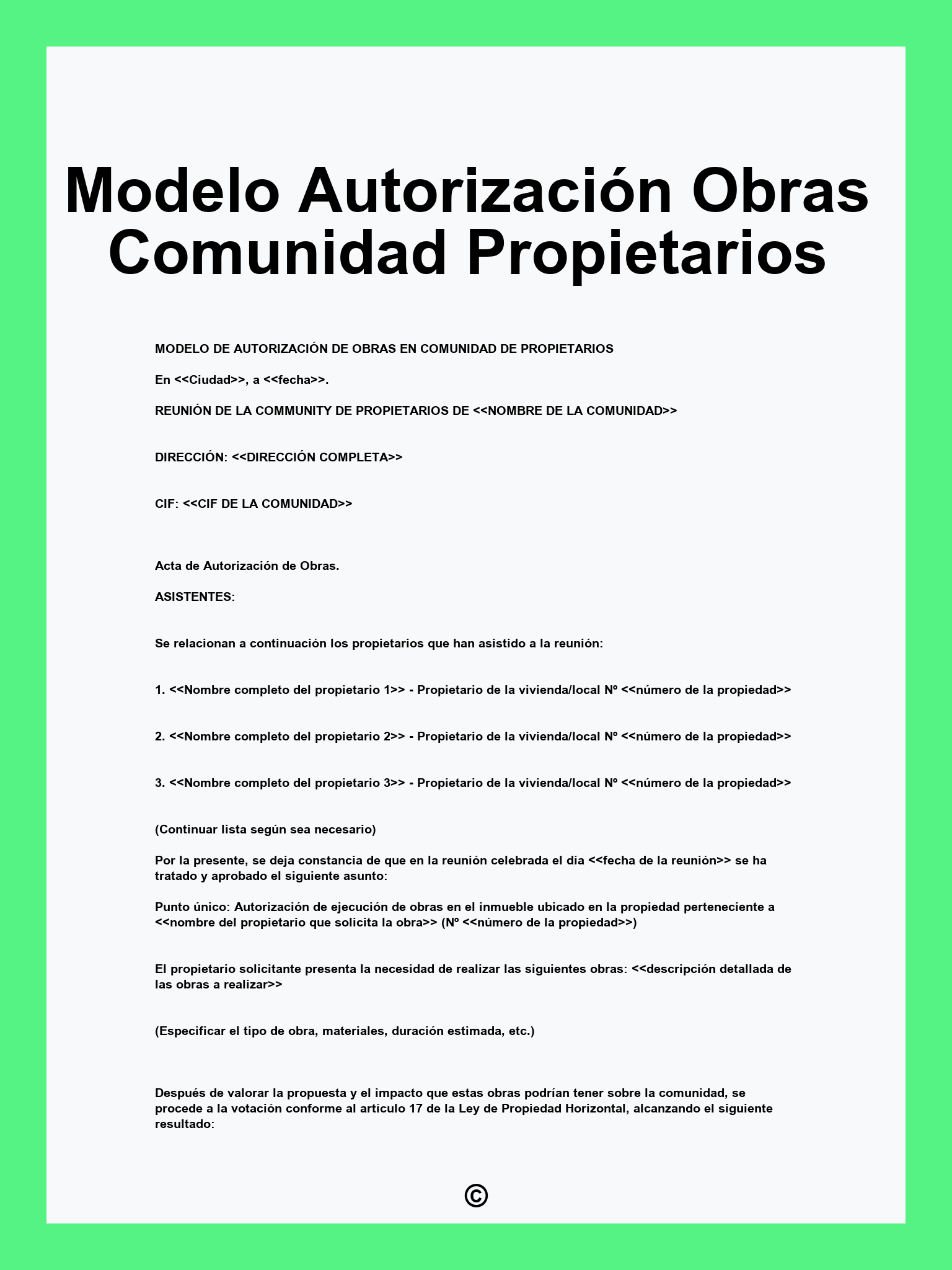 Modelo Autorización Obras Comunidad Propietarios