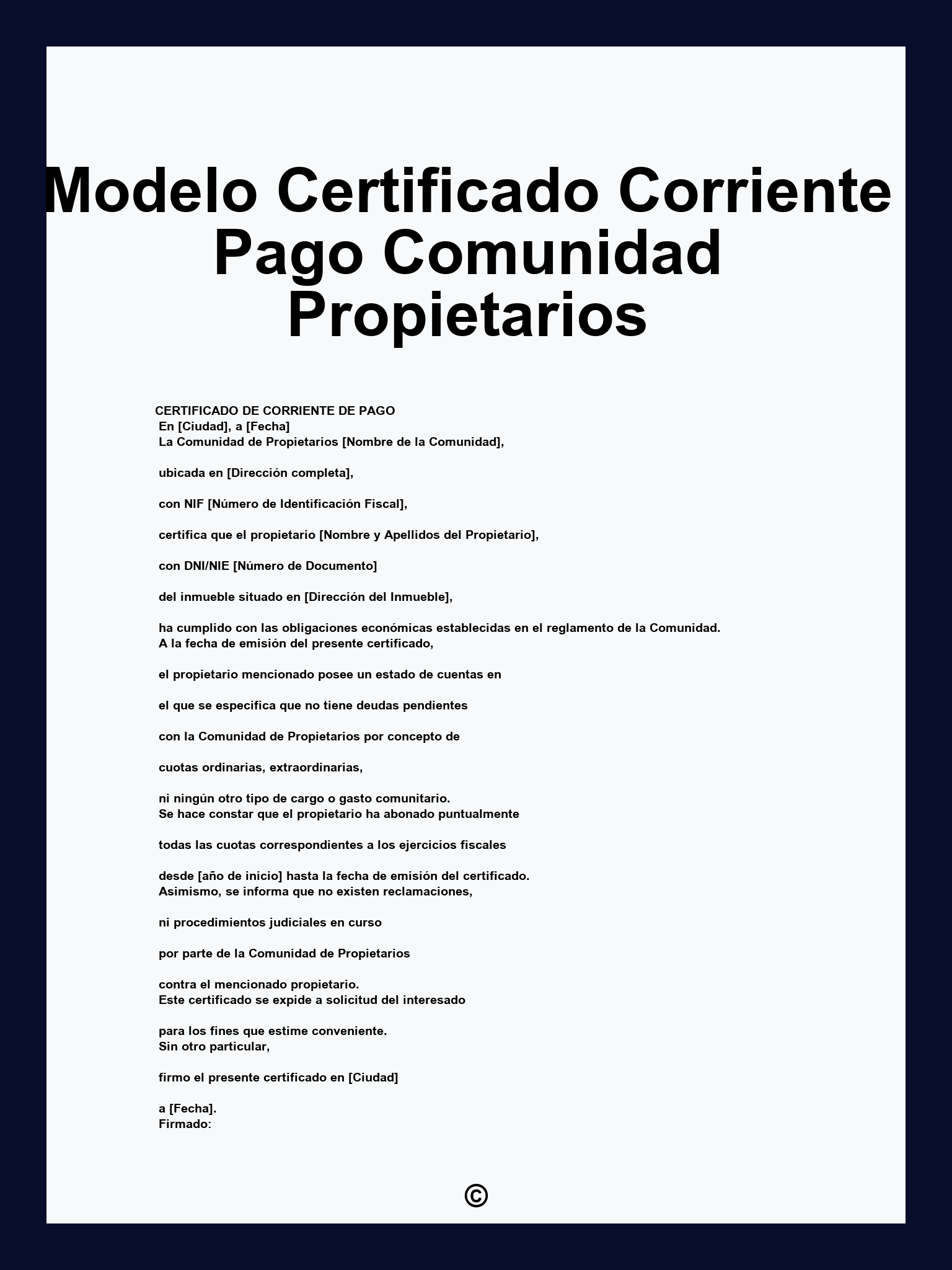 Modelo Certificado Corriente Pago Comunidad Propietarios