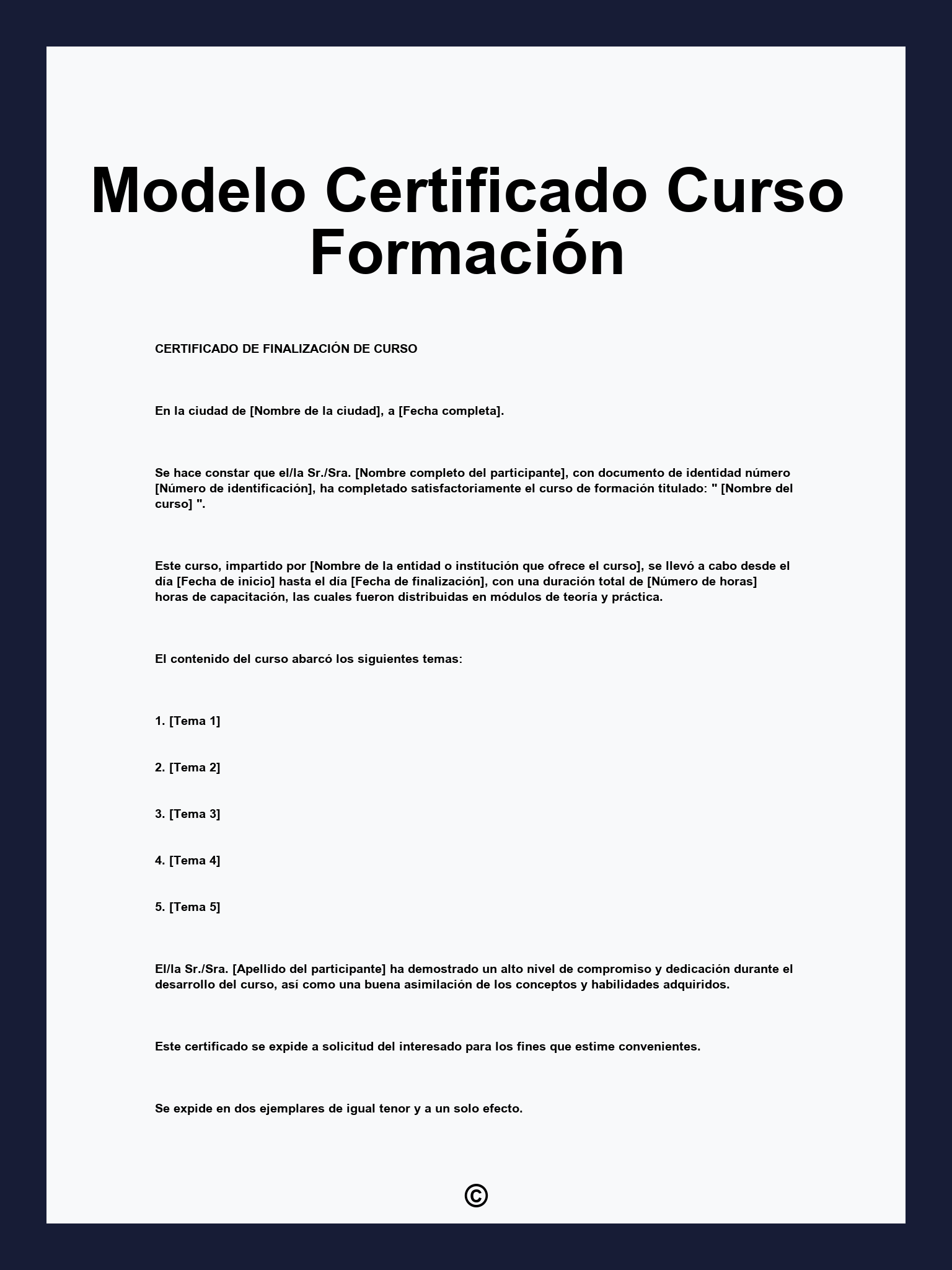 Modelo Certificado Curso Formación