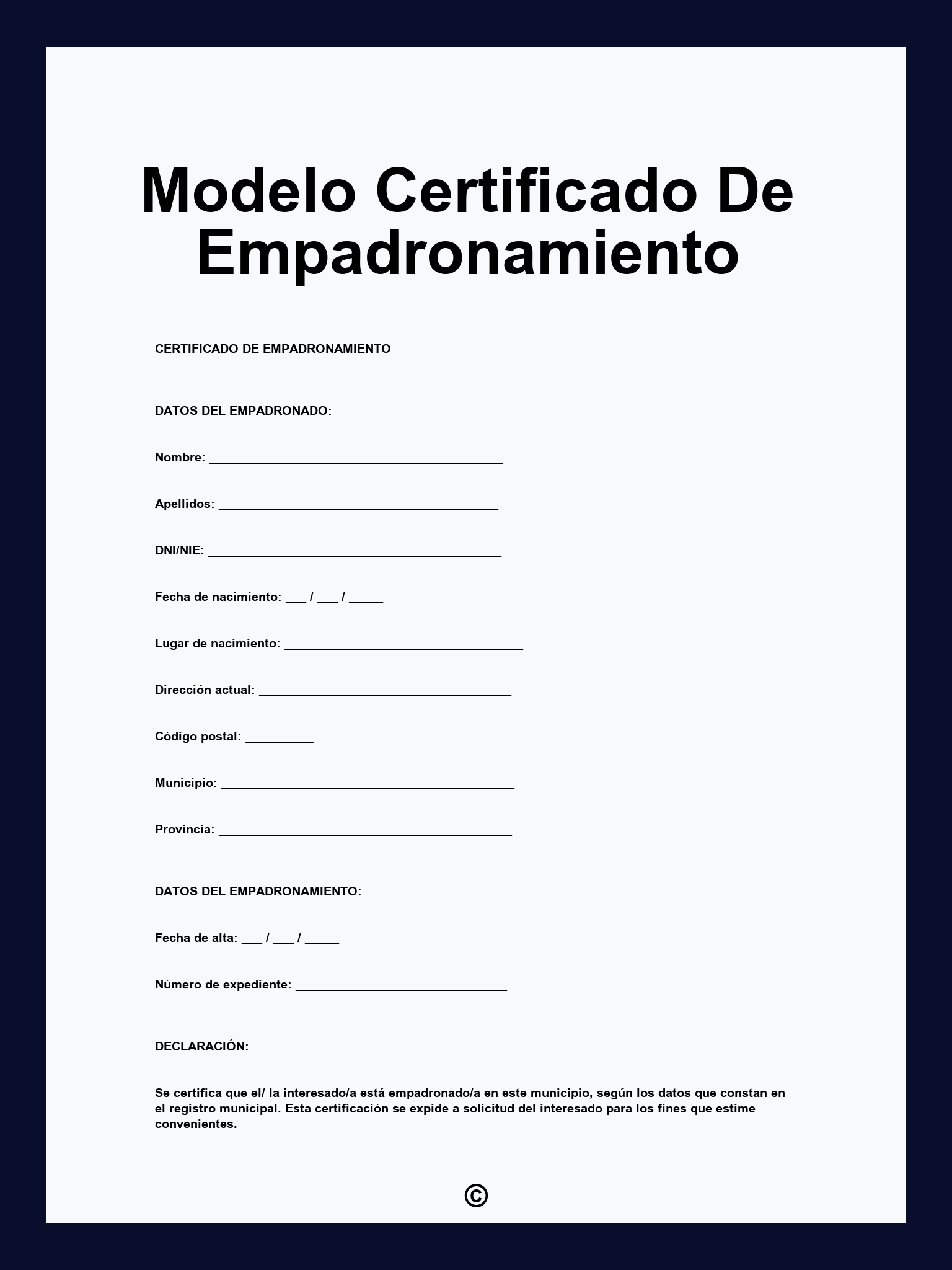 Modelo Certificado De Empadronamiento