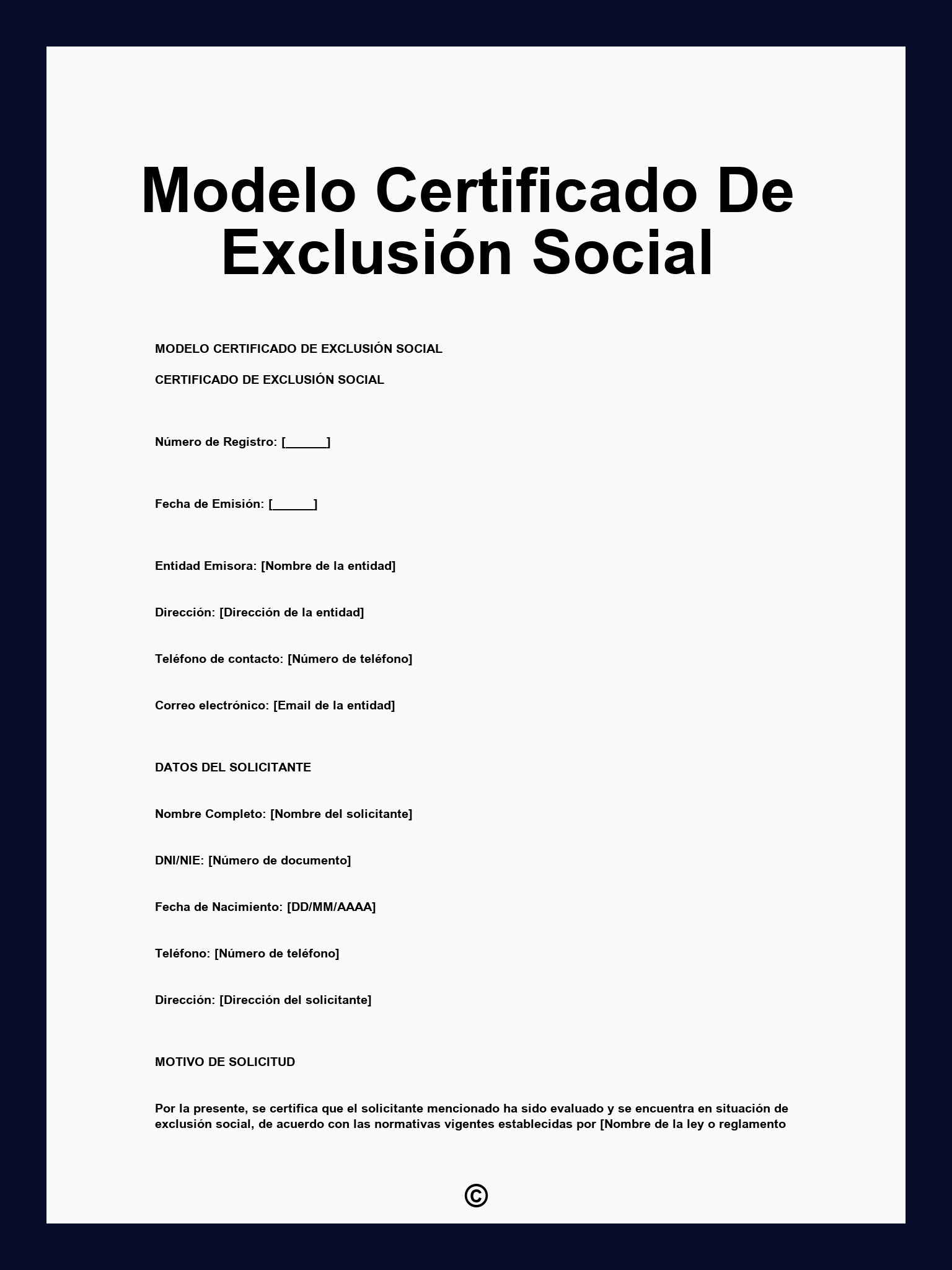 Modelo Certificado De Exclusión Social