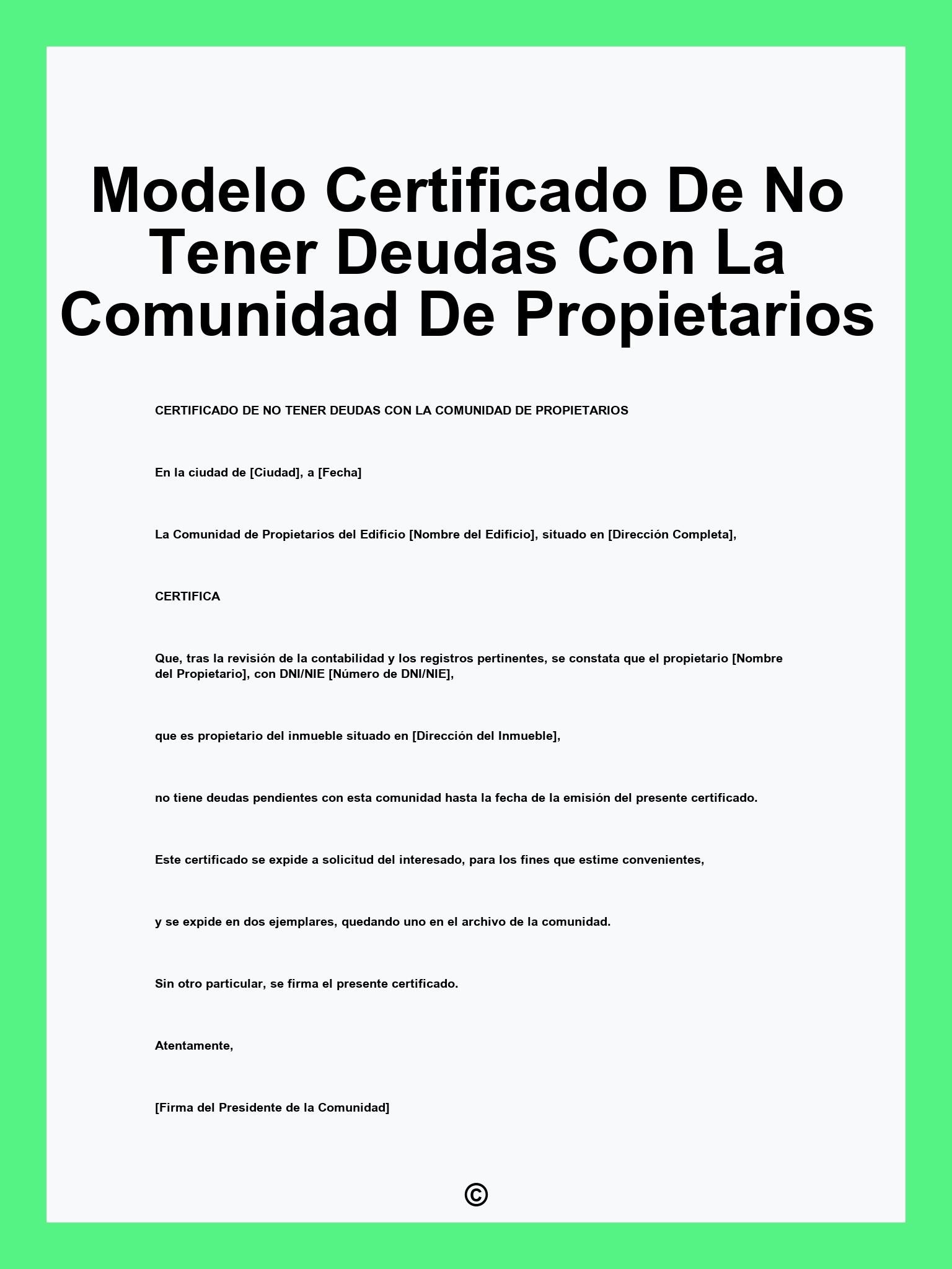 Modelo Certificado De No Tener Deudas Con La Comunidad De Propietarios