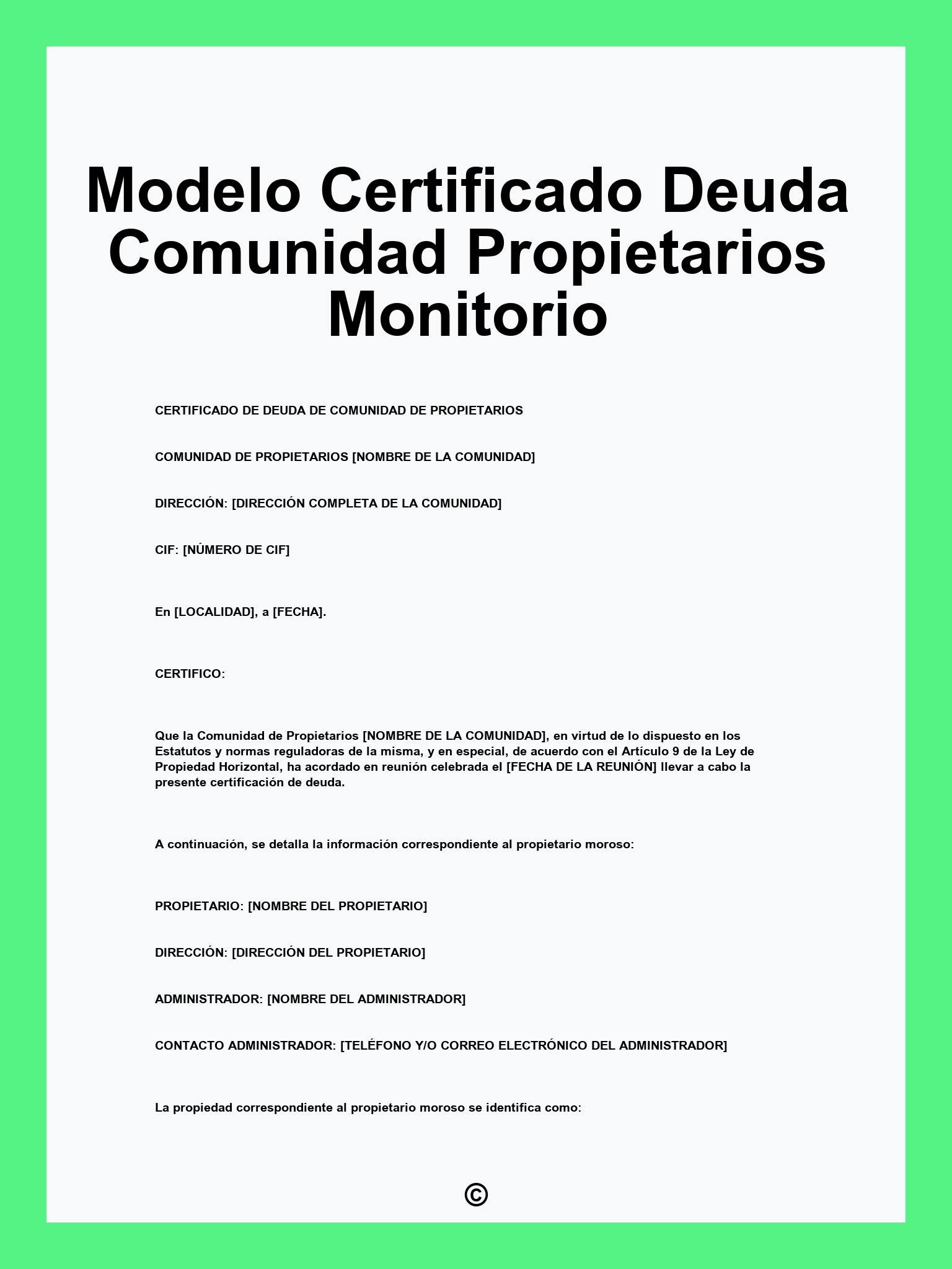 Modelo Certificado Deuda Comunidad Propietarios Monitorio