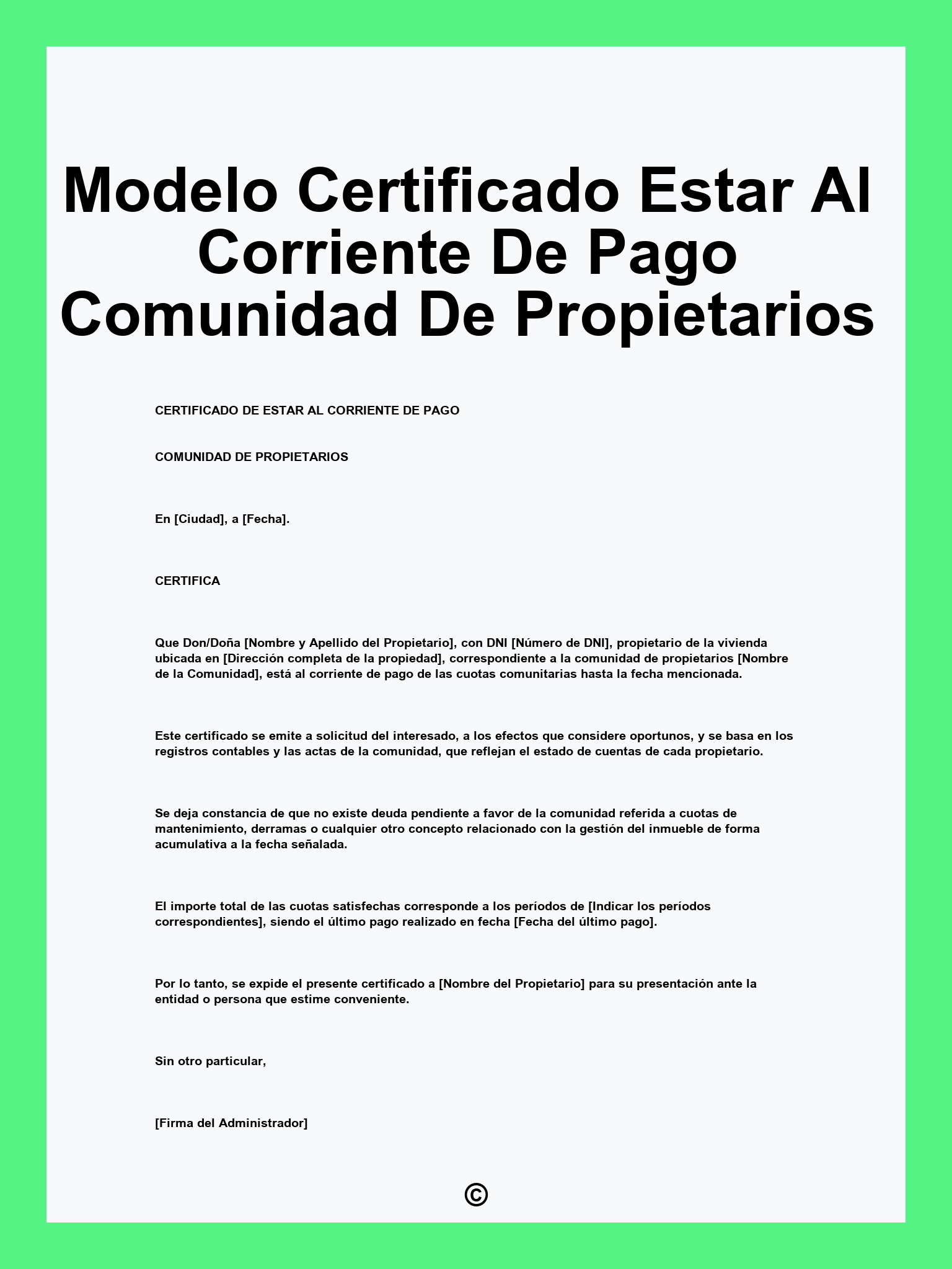 Modelo Certificado Estar Al Corriente De Pago Comunidad De Propietarios