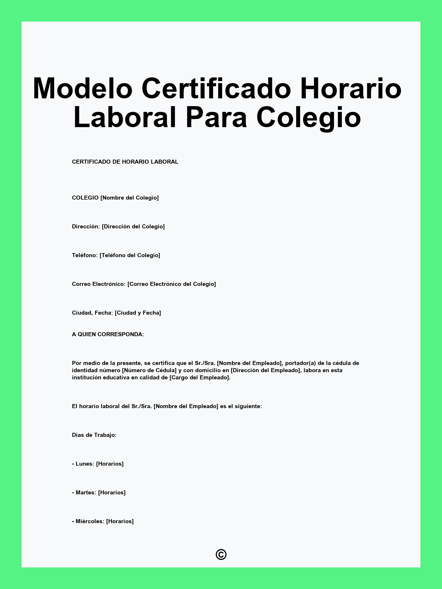 Modelo Certificado Horario Laboral Para Colegio