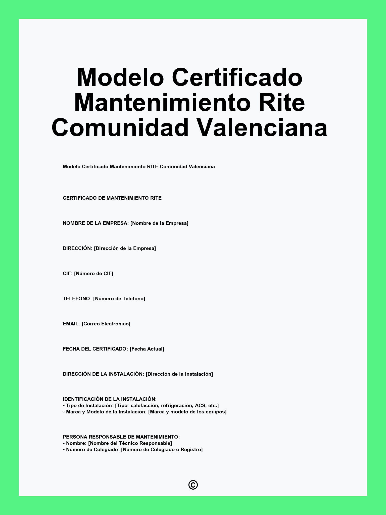 Modelo Certificado Mantenimiento Rite Comunidad Valenciana