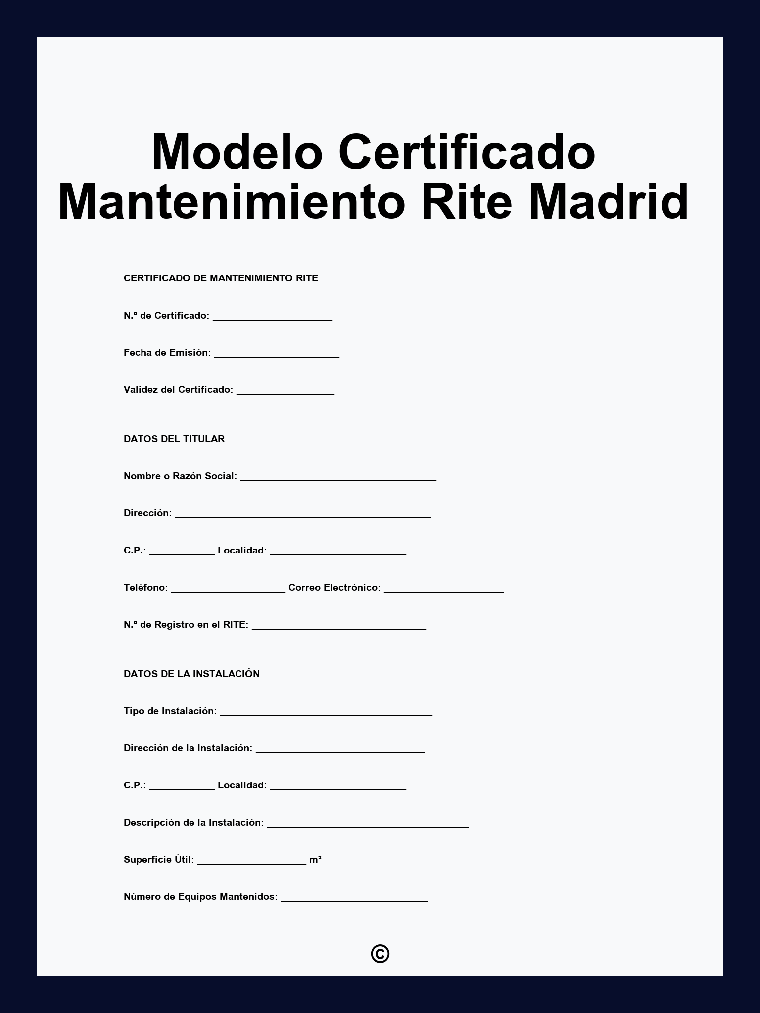 Modelo Certificado Mantenimiento Rite Madrid
