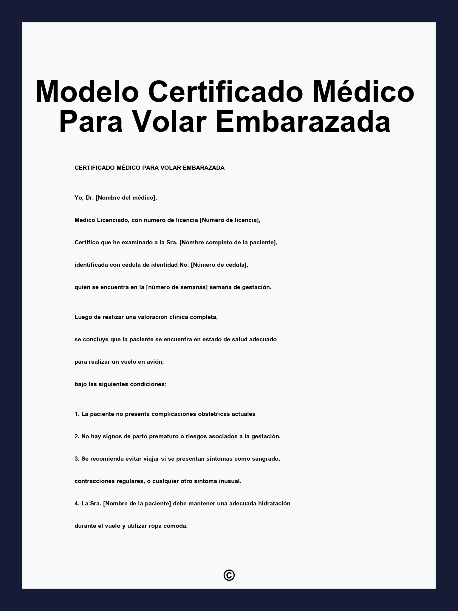 Modelo Certificado Médico Para Volar Embarazada