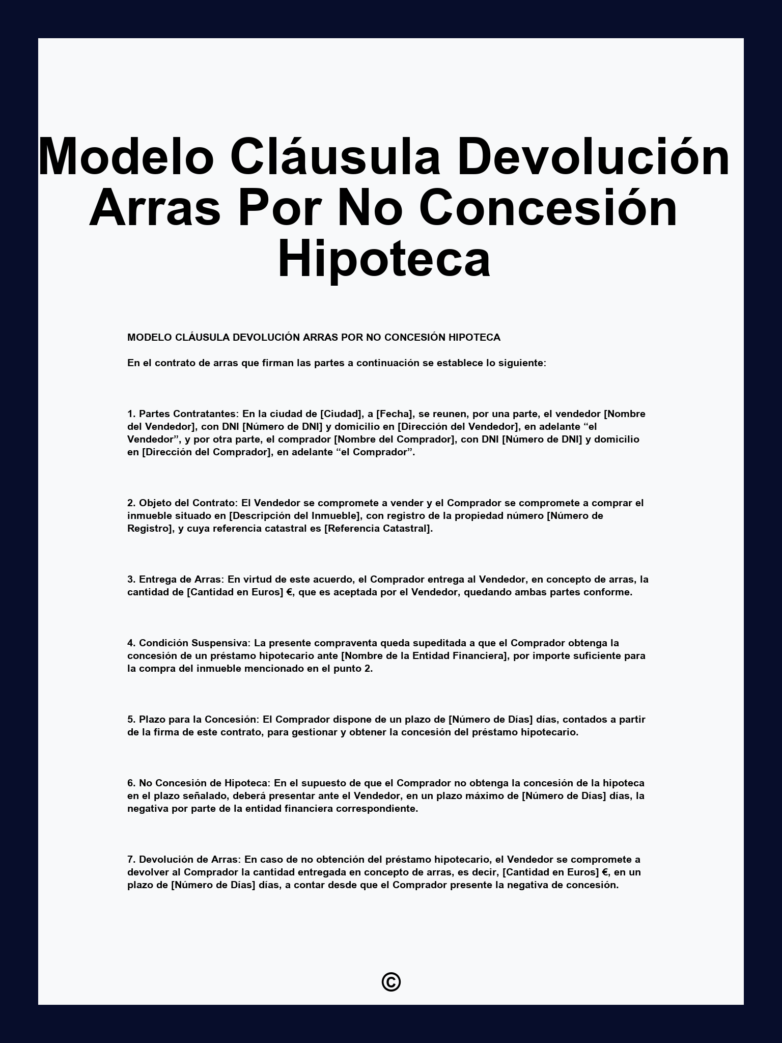 Modelo Cláusula Devolución Arras Por No Concesión Hipoteca