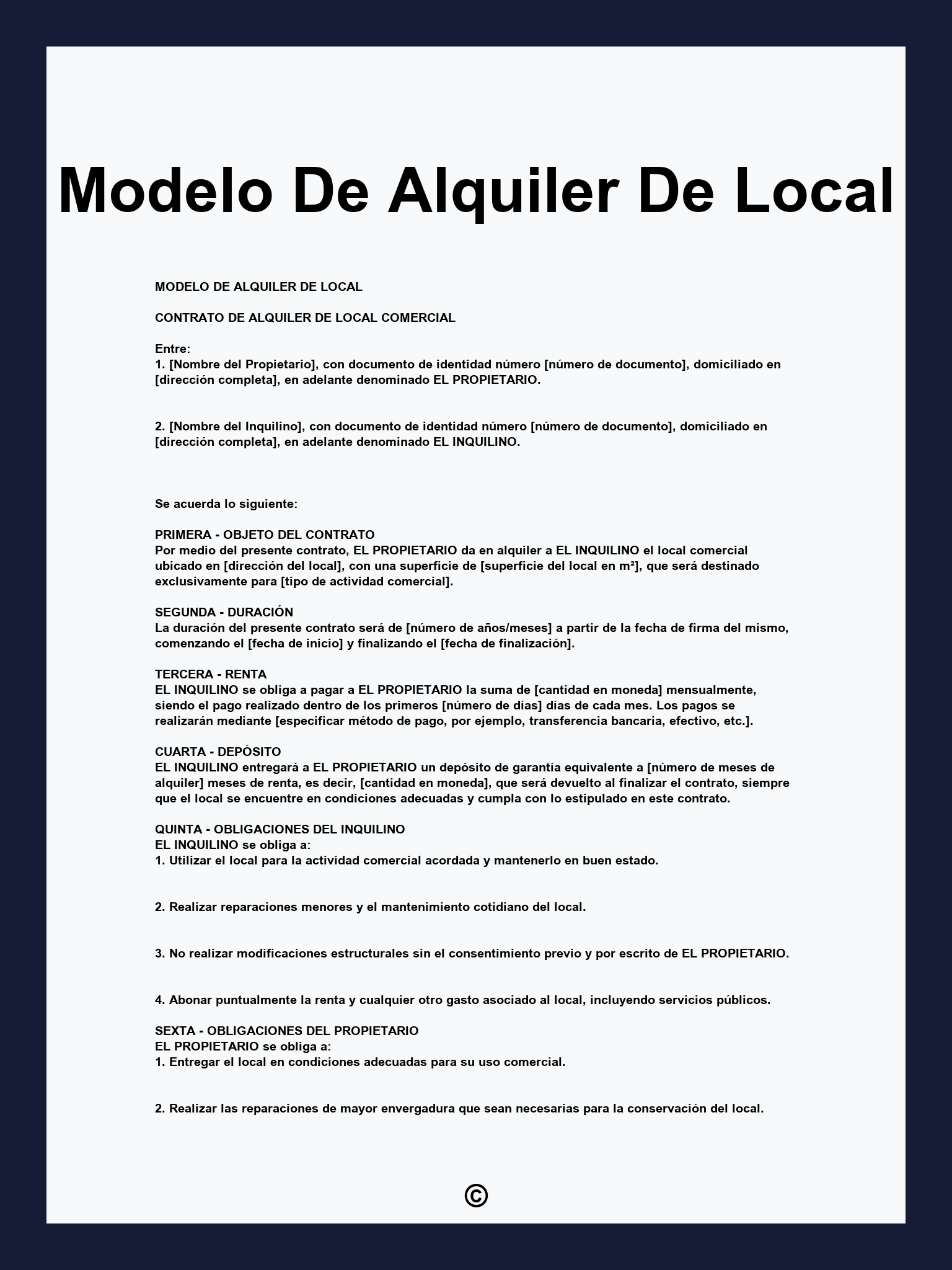 Modelo De Alquiler De Local