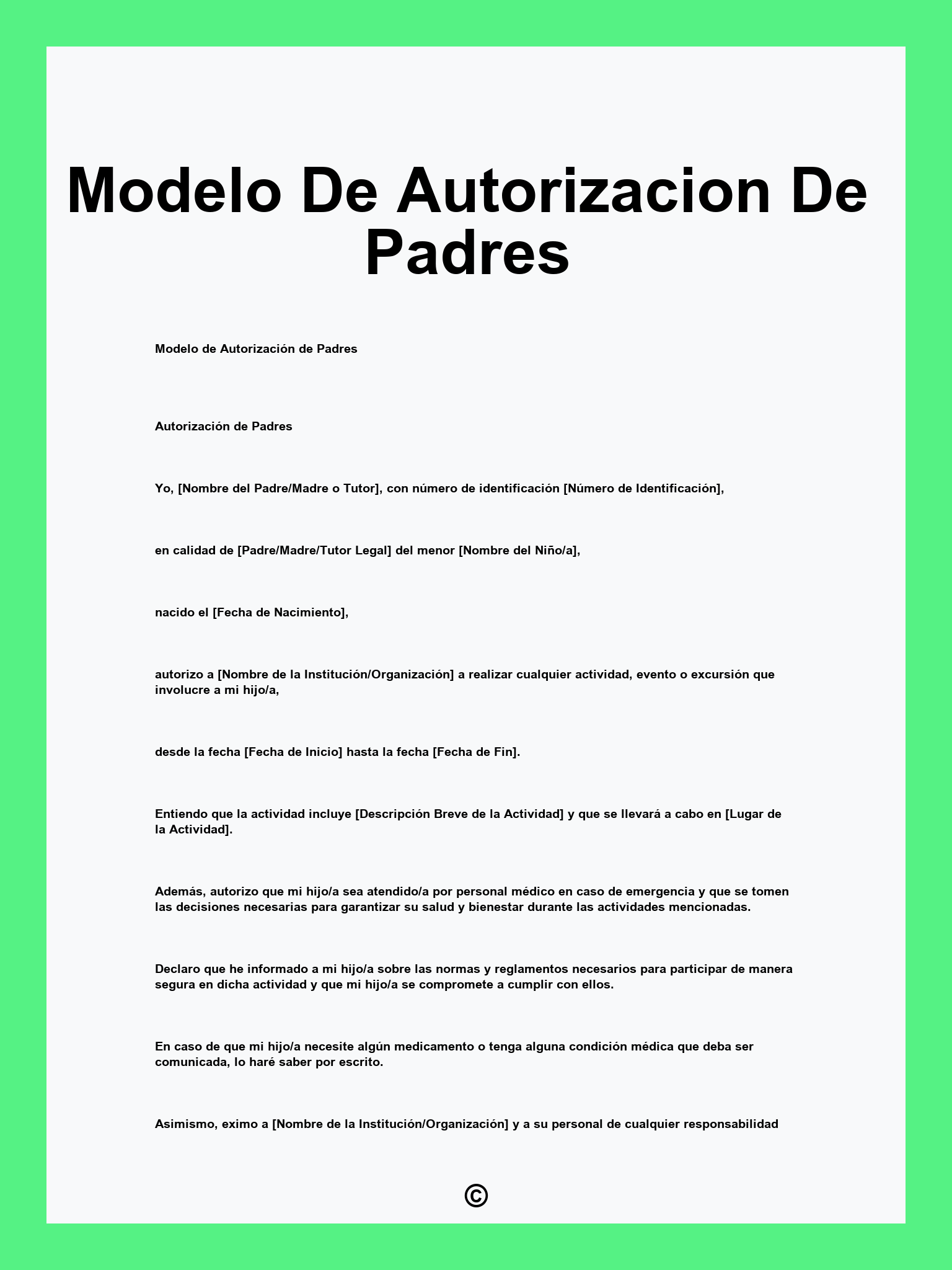 Modelo De Autorizacion De Padres