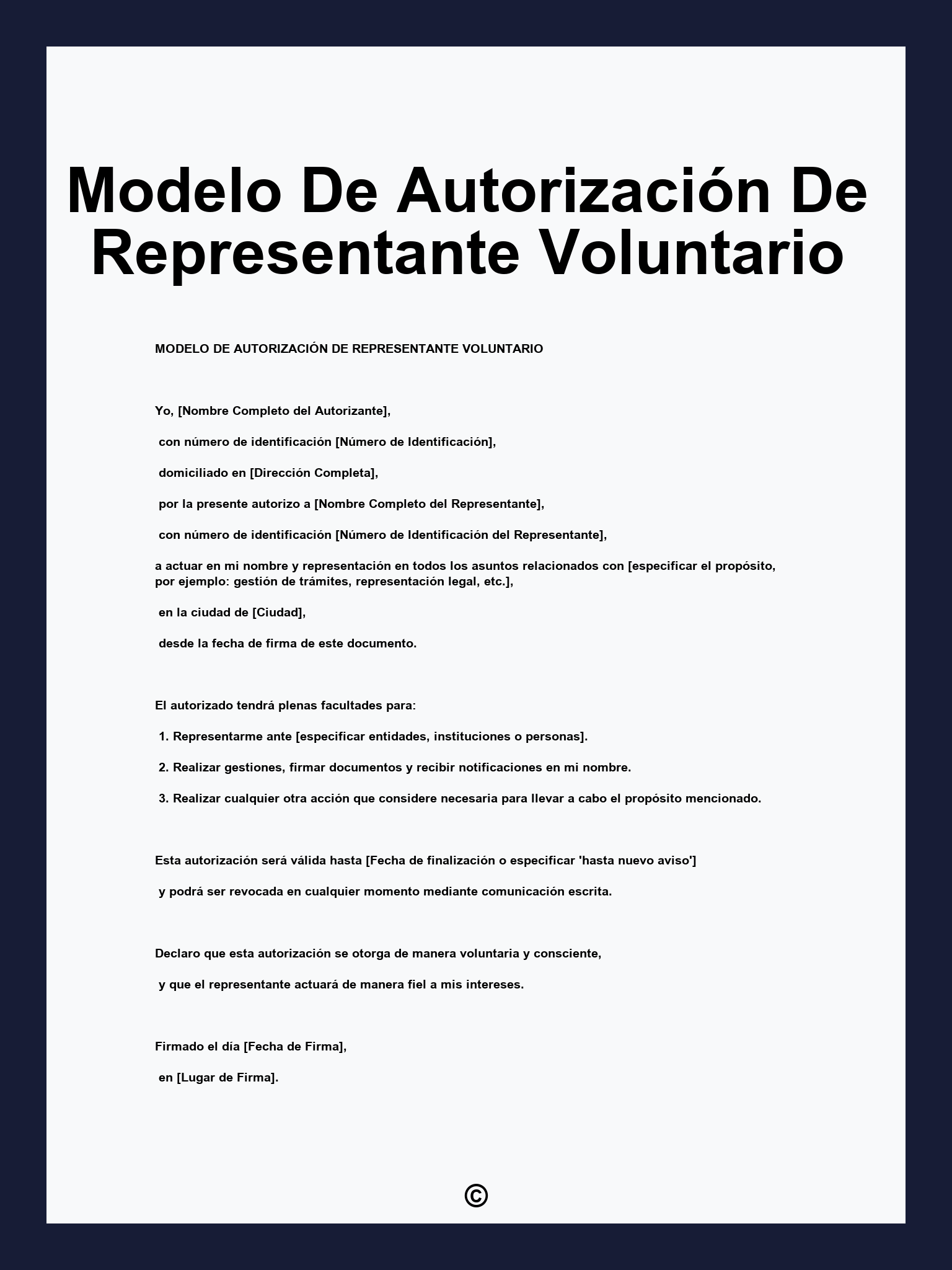 Modelo De Autorización De Representante Voluntario
