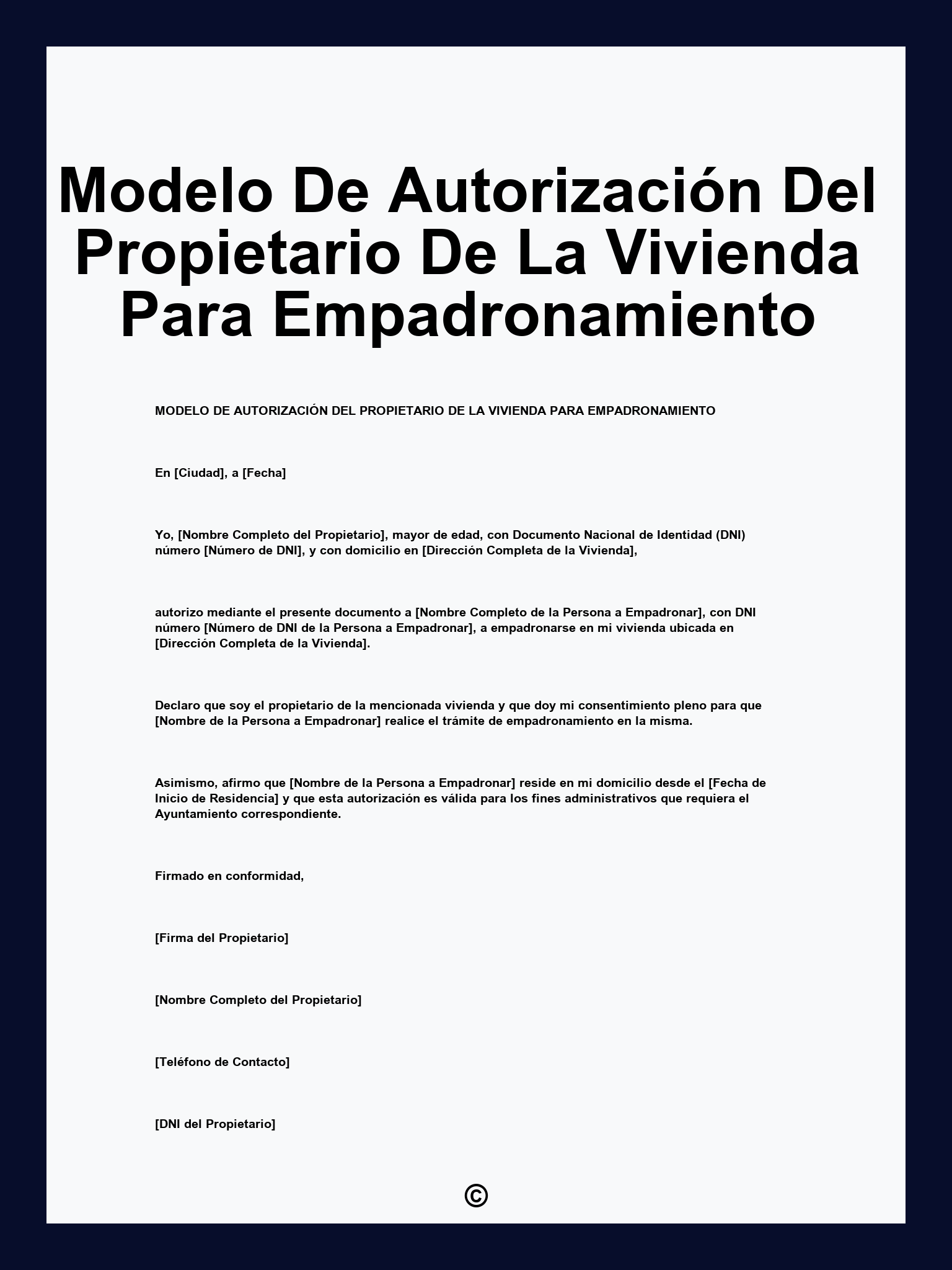 Modelo De Autorización Del Propietario De La Vivienda Para Empadronamiento