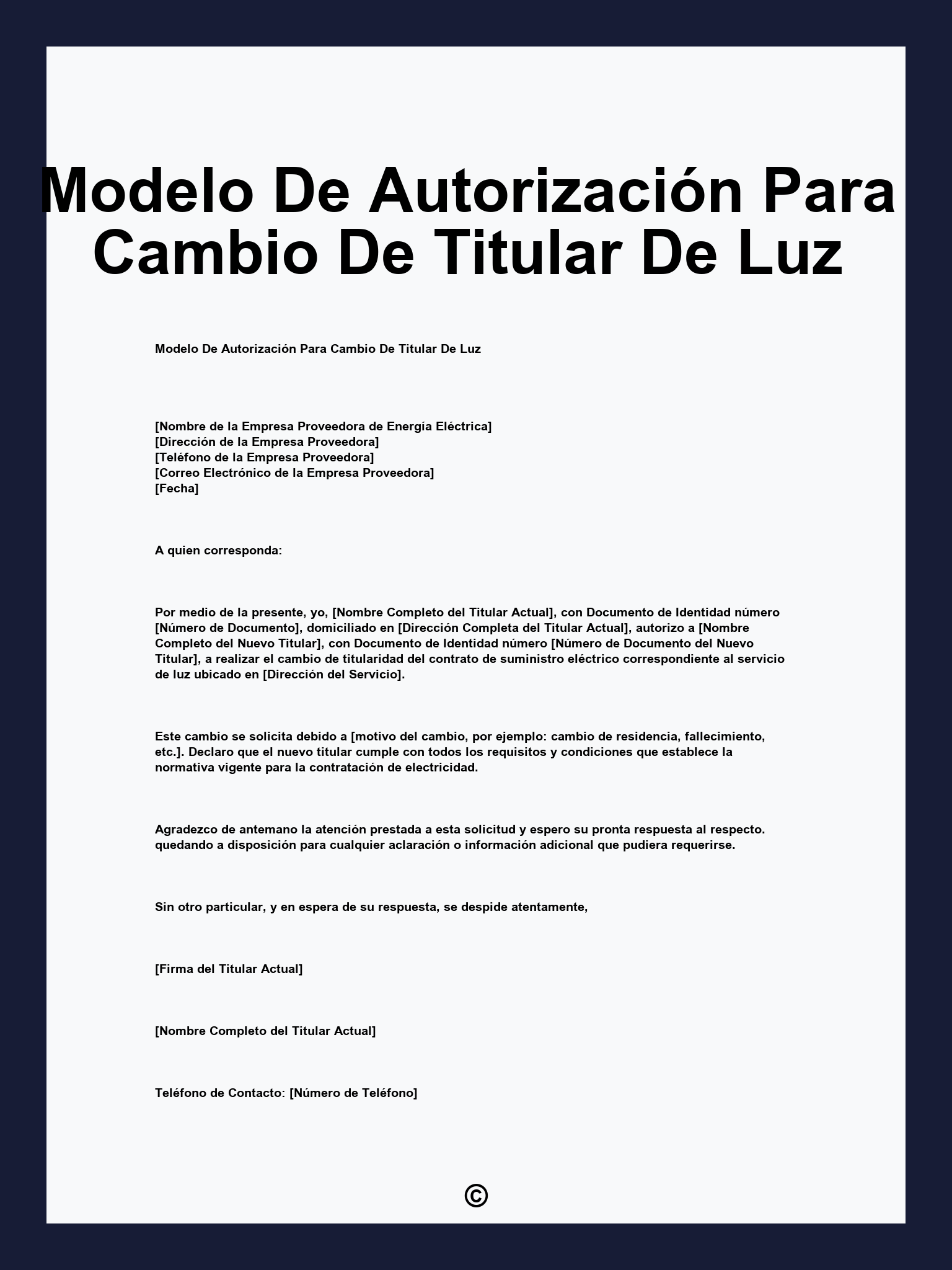 Modelo De Autorización Para Cambio De Titular De Luz