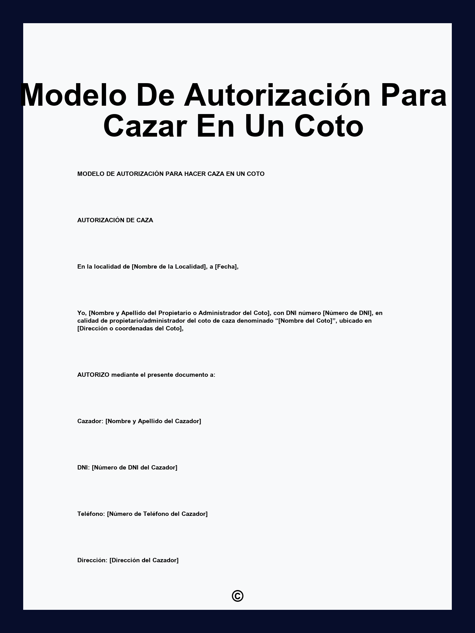 Modelo De Autorización Para Cazar En Un Coto