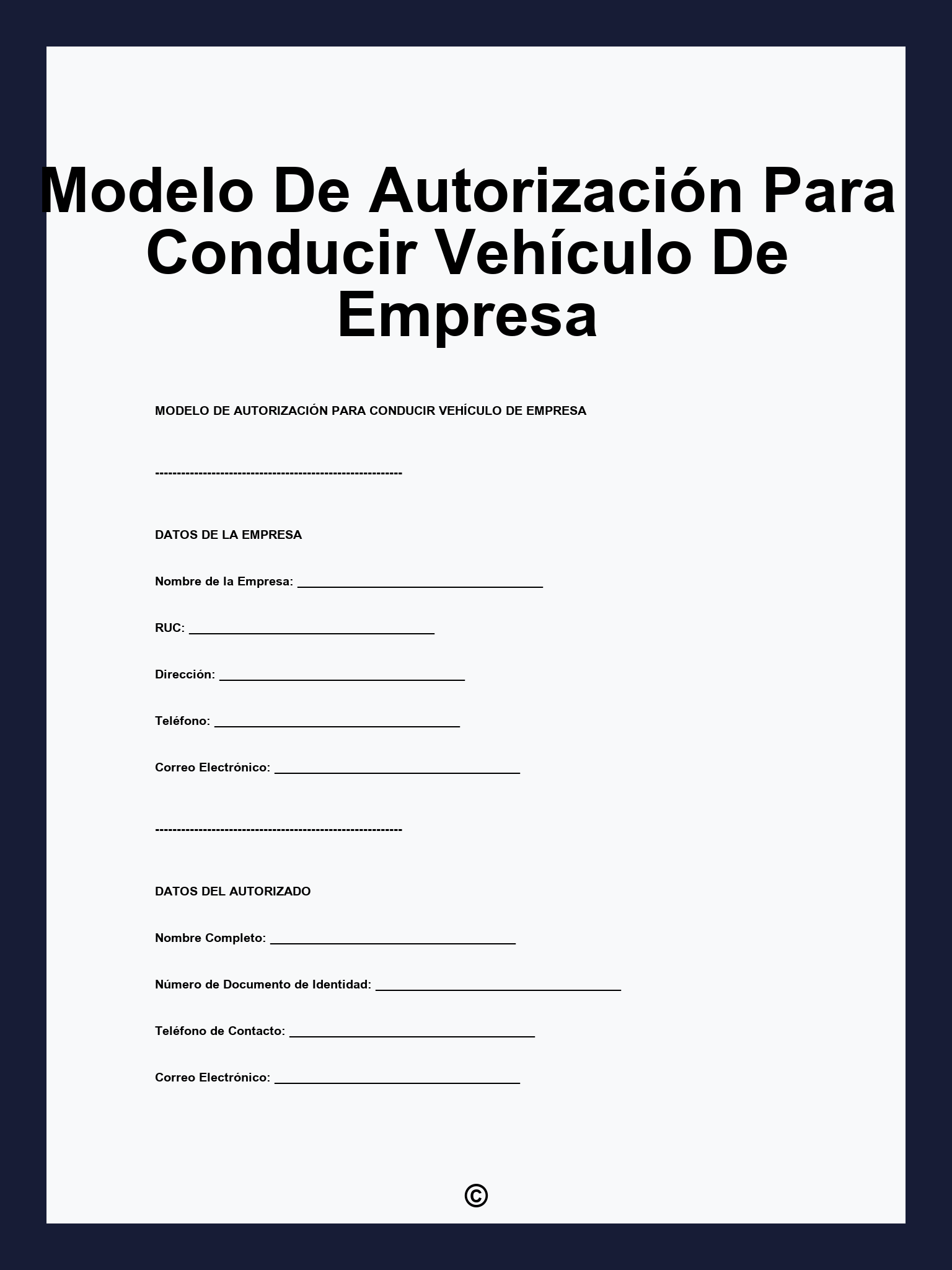 Modelo De Autorización Para Conducir Vehículo De Empresa