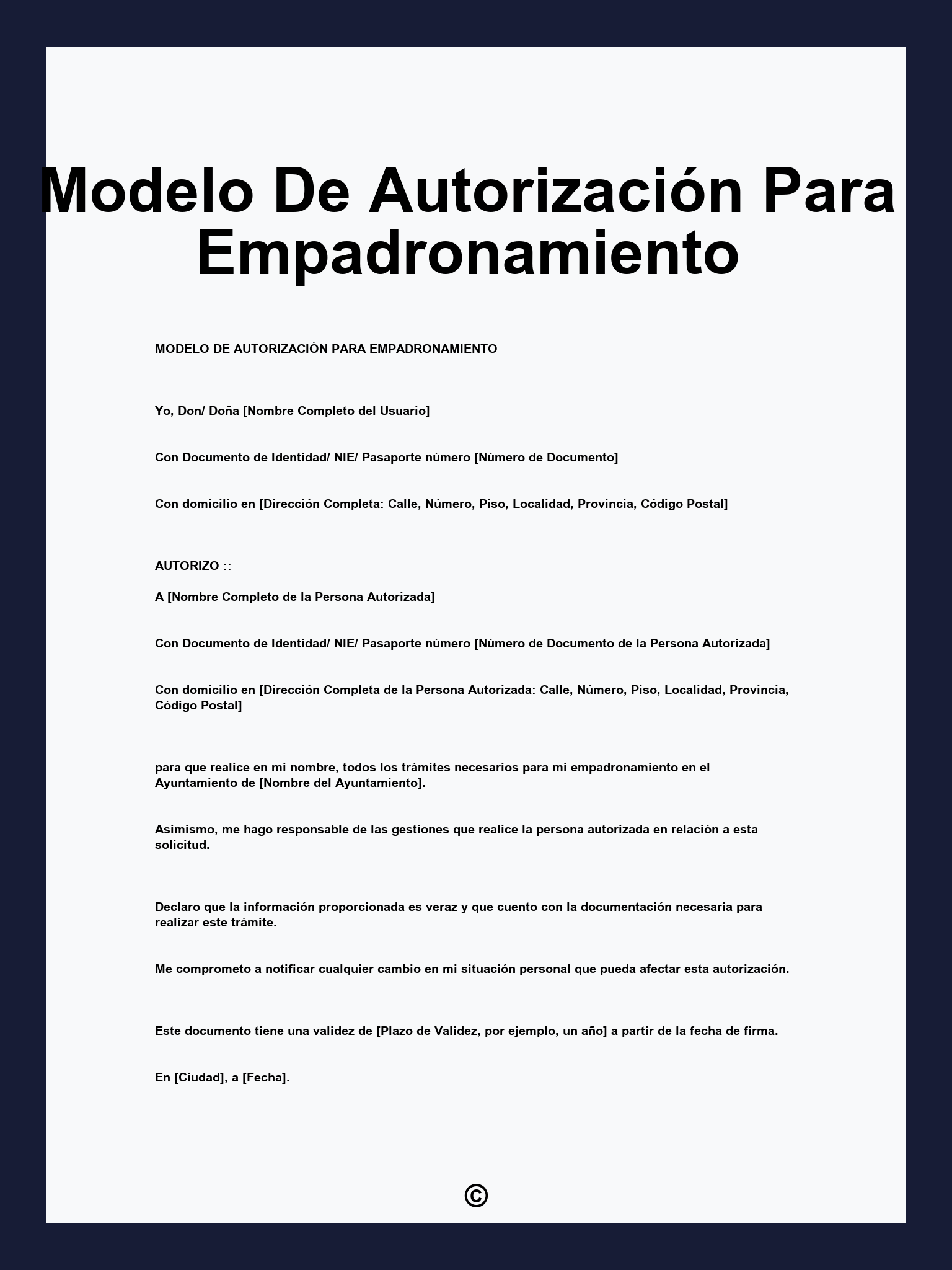 Modelo De Autorización Para Empadronamiento