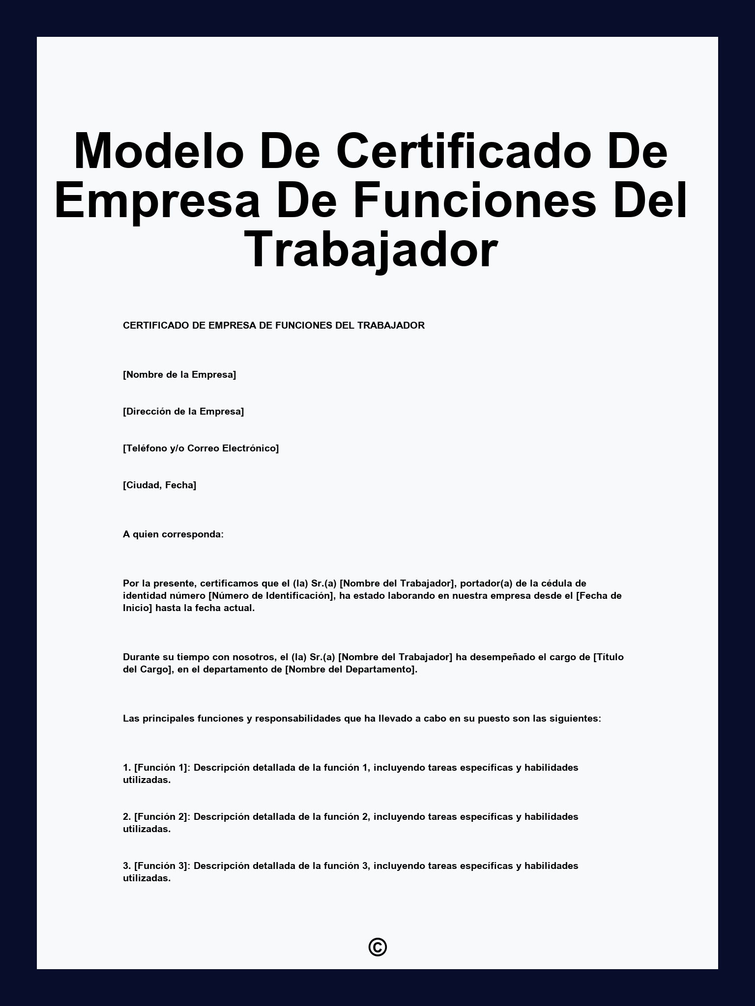 Modelo De Certificado De Empresa De Funciones Del Trabajador