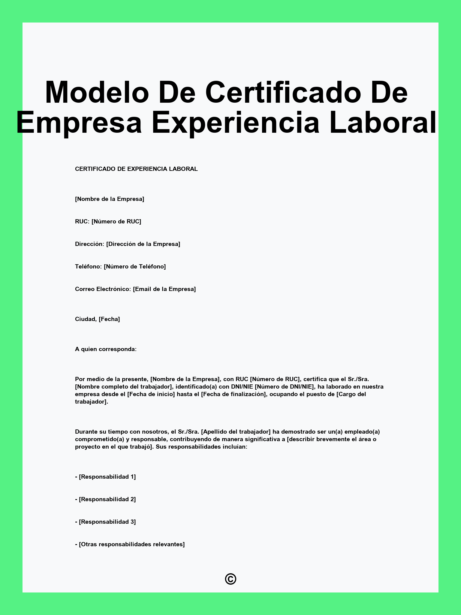 Modelo De Certificado De Empresa Experiencia Laboral