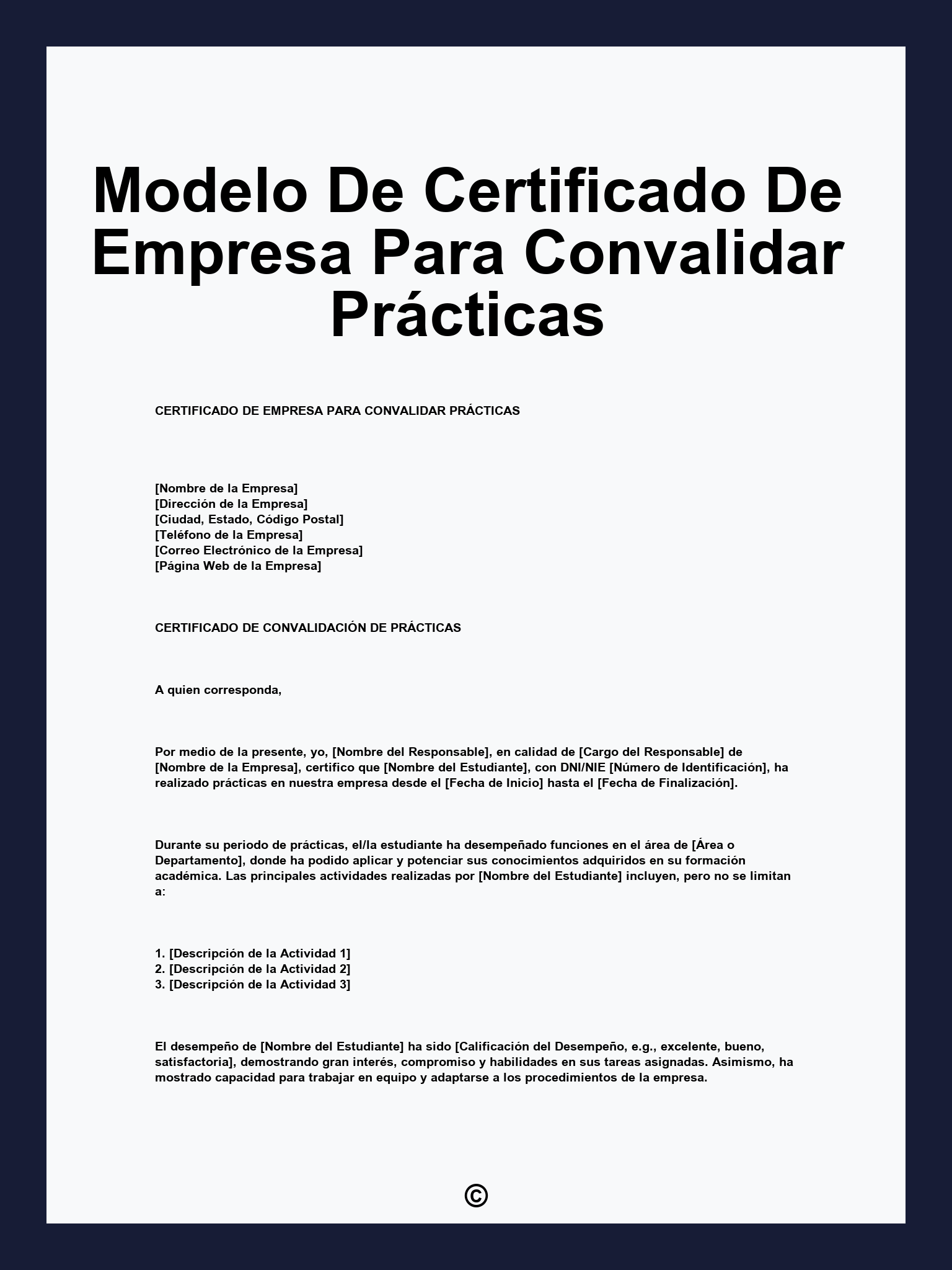Modelo De Certificado De Empresa Para Convalidar Prácticas