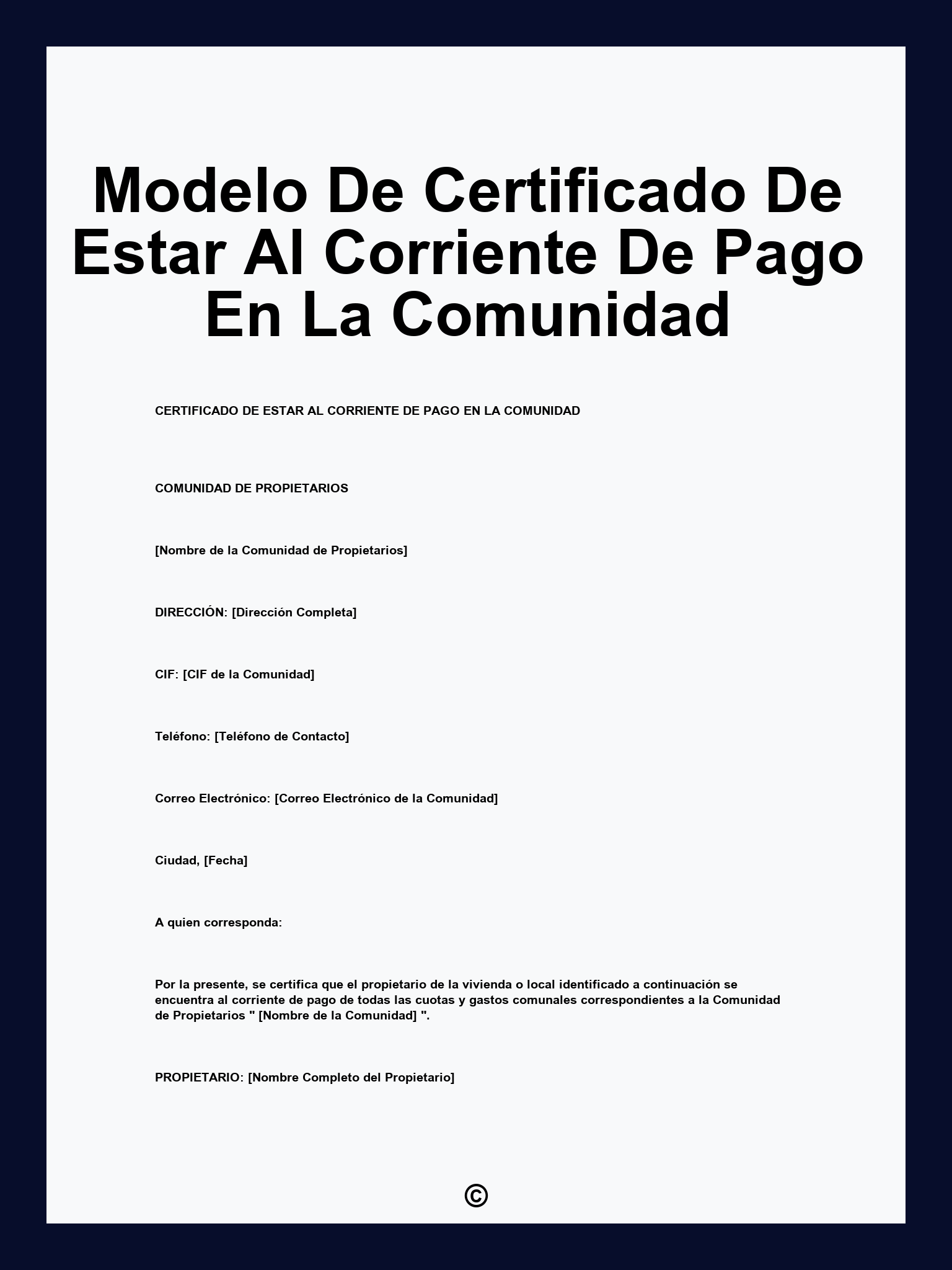 Modelo De Certificado De Estar Al Corriente De Pago En La Comunidad