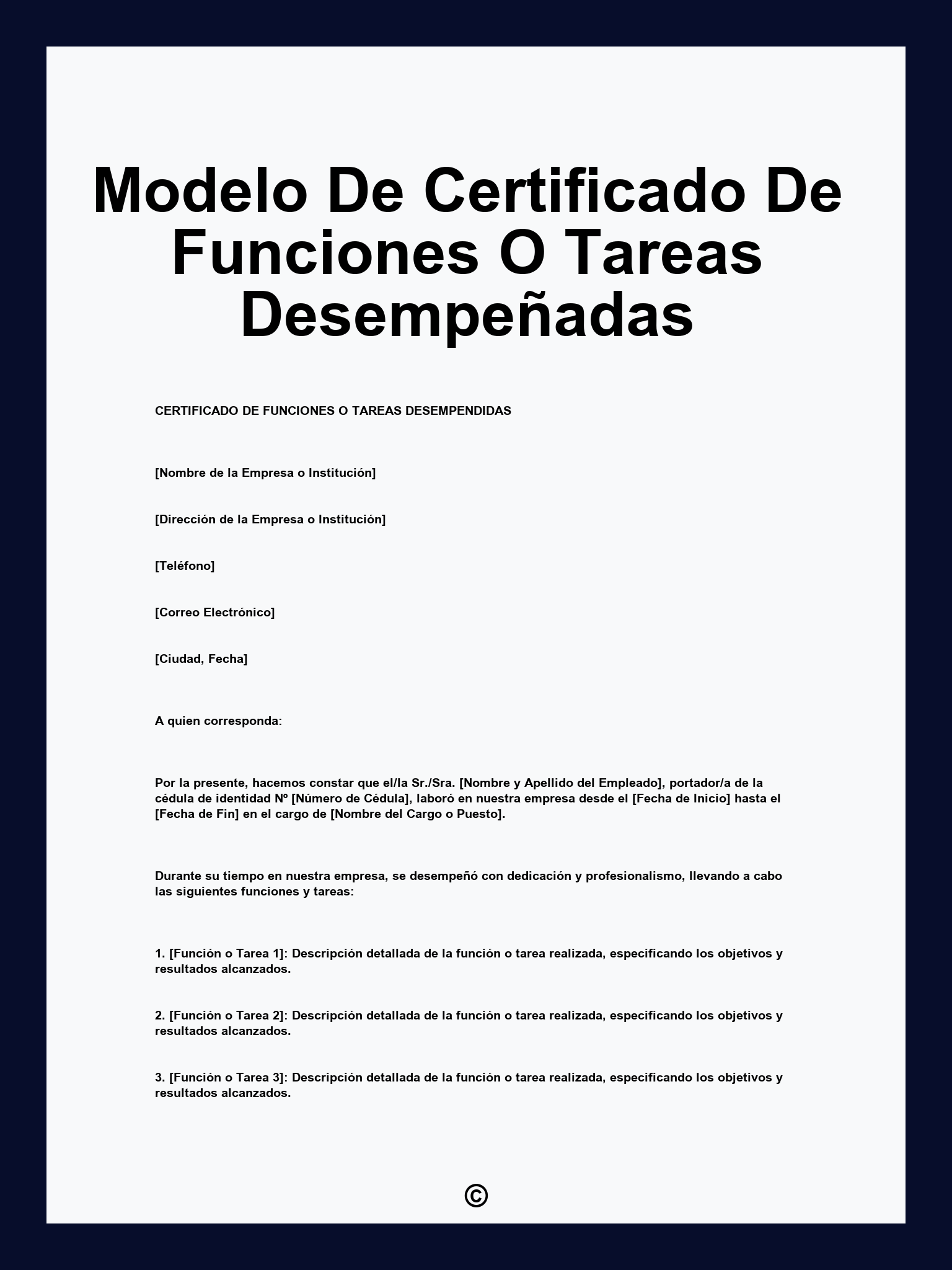 Modelo De Certificado De Funciones O Tareas Desempeñadas