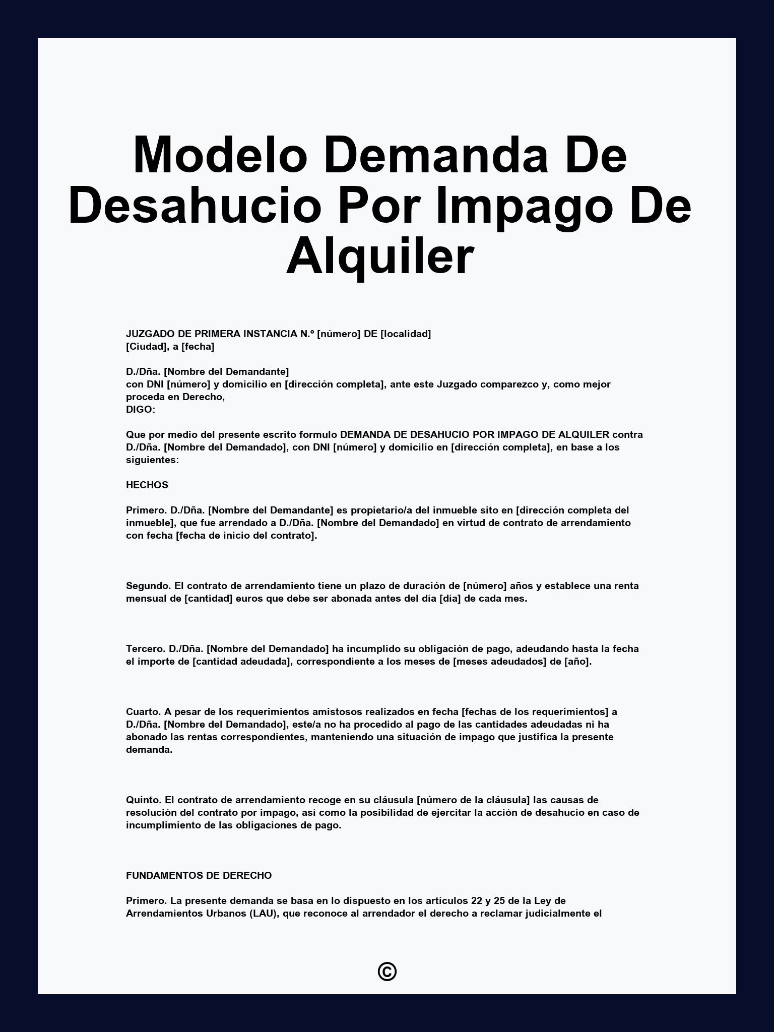 Modelo Demanda De Desahucio Por Impago De Alquiler