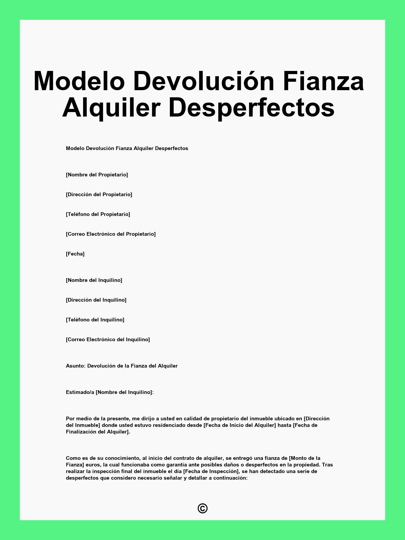 Modelo Devolución Fianza Alquiler Desperfectos