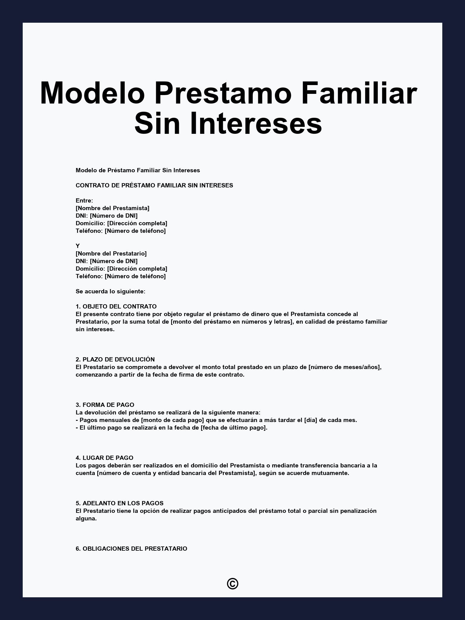 Modelo Prestamo Familiar Sin Intereses