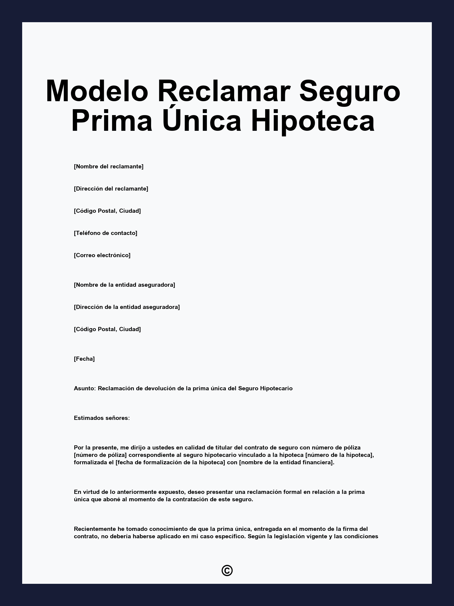 Modelo Reclamar Seguro Prima Única Hipoteca